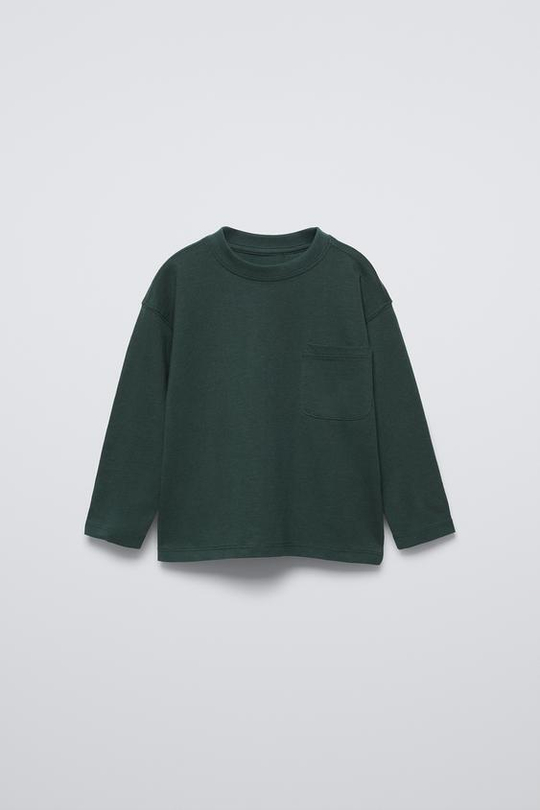 ZARA ОДНОТОННАЯ ФУТБОЛКА С КАРМАНОМ, ЗЕЛЕНОВАТЫЙ
