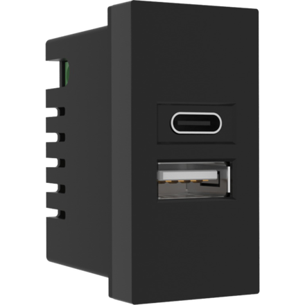 USB зарядное устройство,  2.1A,  Type A + C,  1 мод.,  черн. (22.5х45мм)