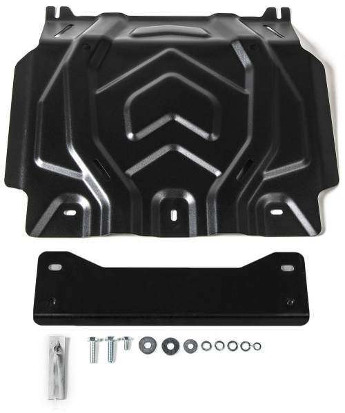 Защита картера Rival для Mitsubishi L200 V (V - 2.4D) 2015-2019 2018-н.в./Mitsubishi Pajero Sport III (V - 2.4D; 3.0) 2016-2021 2021-н.в., сталь 1.8 мм, с крепежом (устанавл-ся совместно с 111.4046.2), штампованная, 111.4041.2