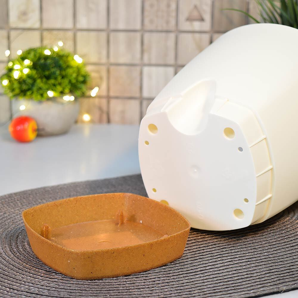 Горшок цветочный WOOD 2,5л D170мм с прикорневым поливом, сливочный/бук