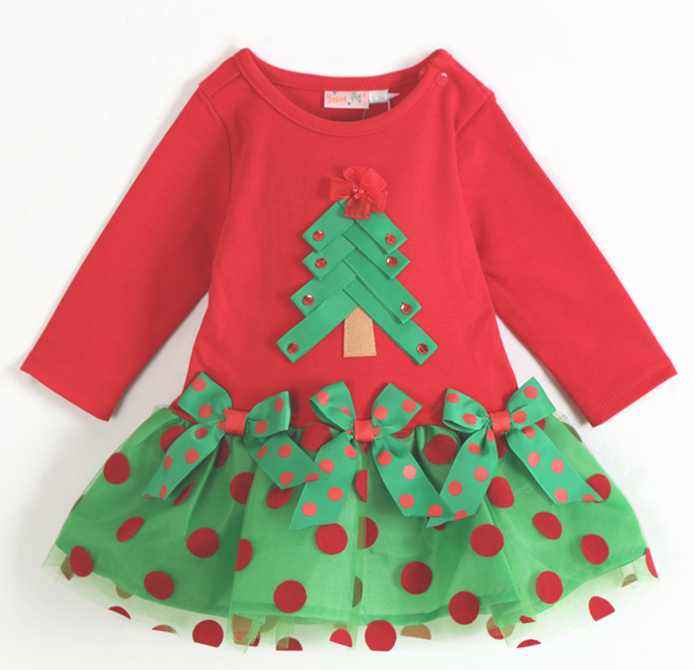 Платье детское двухветное с бантами и аппликацей елки