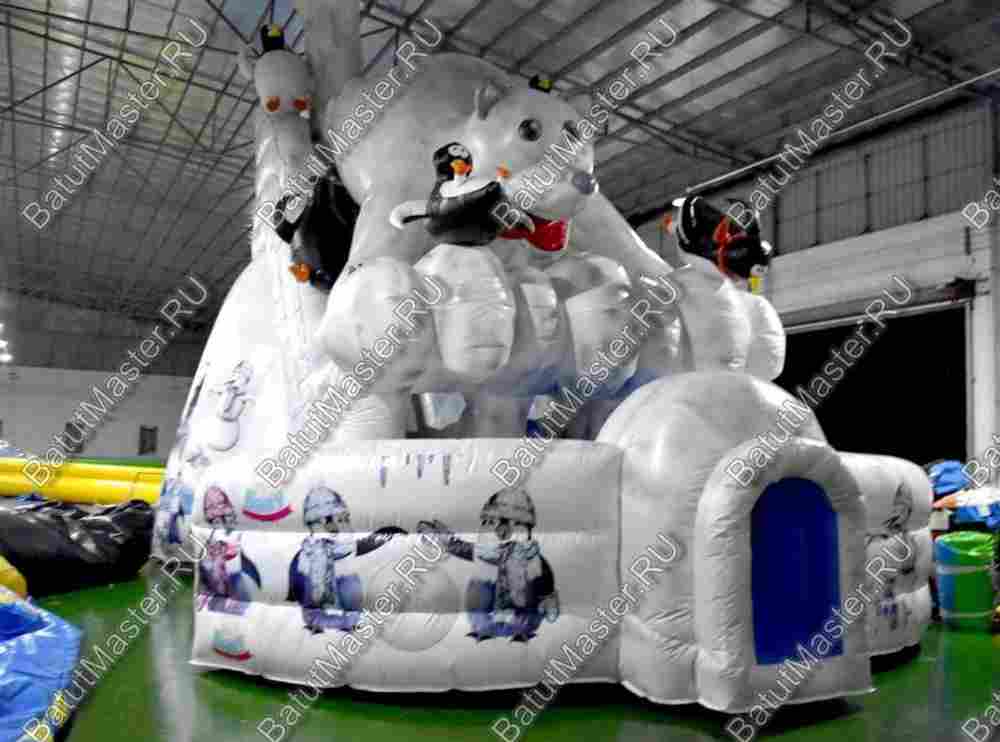 Большой надувной батут-горка "Мишка на севере"