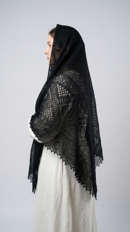 Оренбургский пуховый платок с шелком АШ150-07 черный