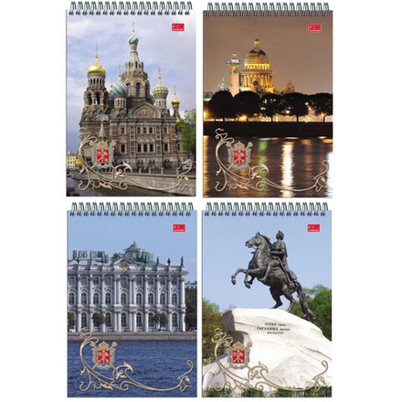 Блокнот А6 60л гребень "Виды Санкт-Петербурга" клетка, УФ-лак