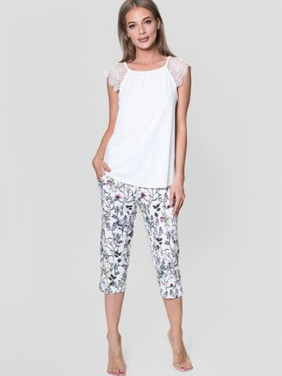 Нежный комплект из вискозы с принтованными капри (Размер: XL) (Цвет: белый)