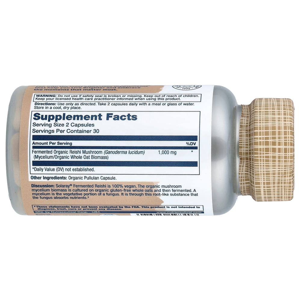 Solaray, органические ферментированные грибы рейши, 60 органических капсул (500 мг в 1 капсуле)