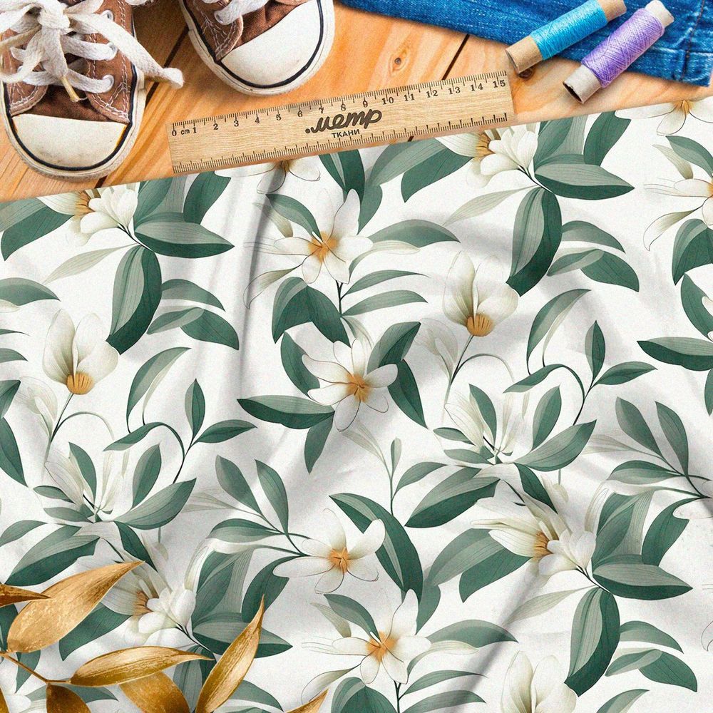 Ткань Ниагара Софт нежная цветочная иллюстрация