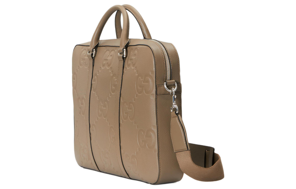 GUCCI Leather Briefcase, Portable Crossbody Bag, Shoulder Bag Large Men"s Taupe
