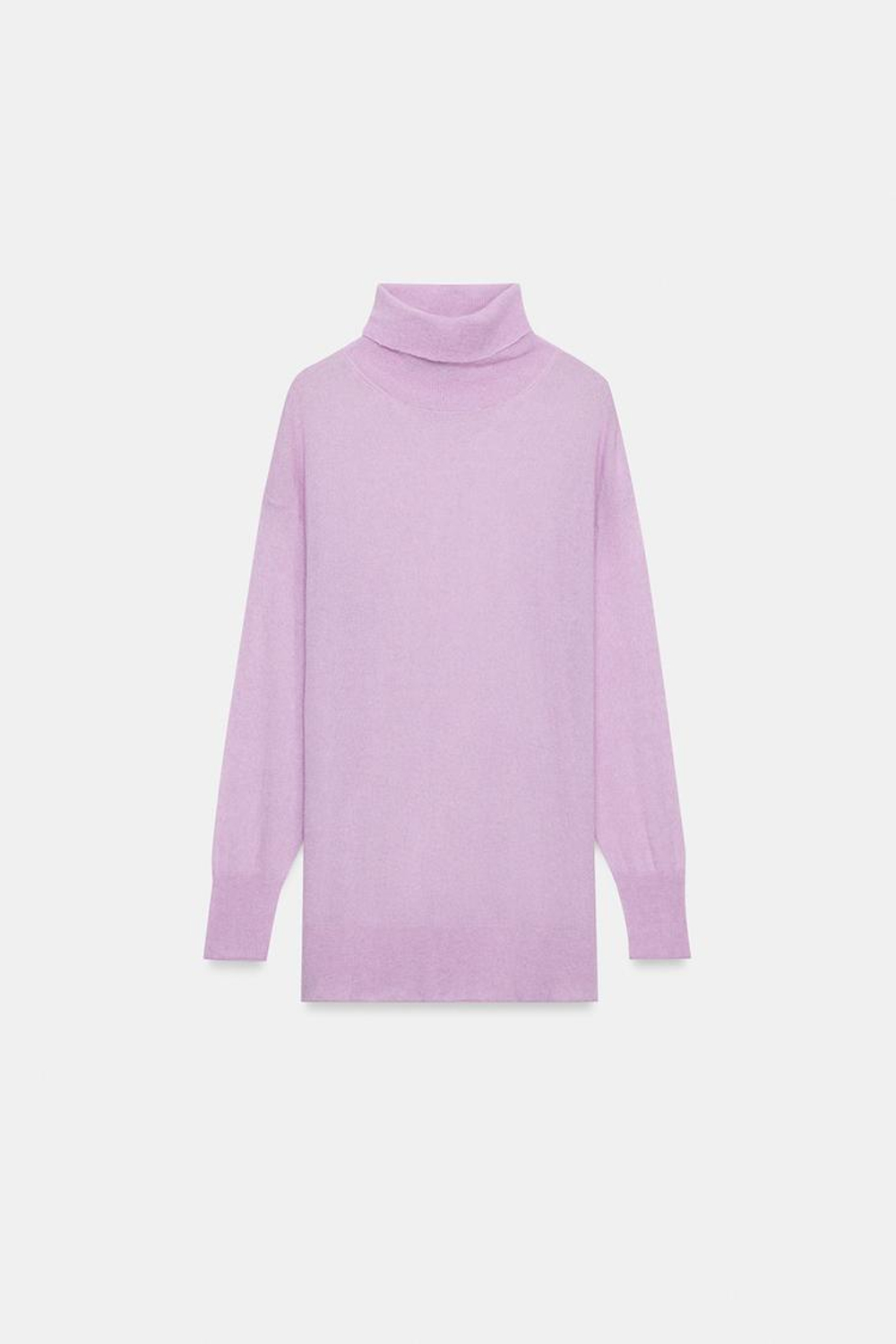 ZARA СВИТЕР ИЗ ШЕРСТИ С ВЫСОКИМ ВОРОТНИКОМ, СИРЕНЕВЫЙ