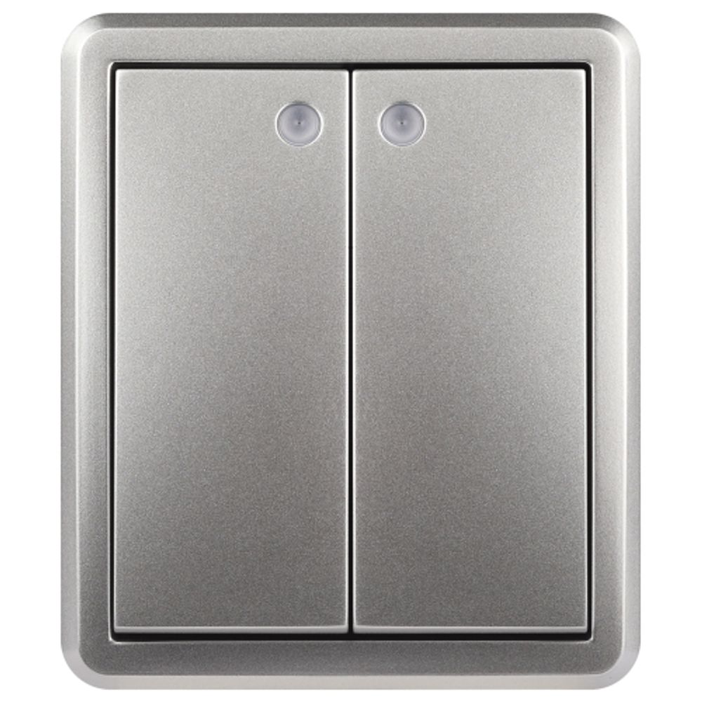 Выключатель ЭРА Эксперт 11-1205-03 двойной с подсветкой IP20 10АХ-250В ОУ алюминий | Эра Эксперт