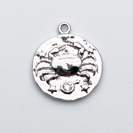Подвеска Знак Зодиака Рак, цвет серебро (родий), фианит, размер 16*14 мм, цена за 1 шт