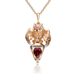 Подвеска «Сова» из красного золота с гранатом и эмалью