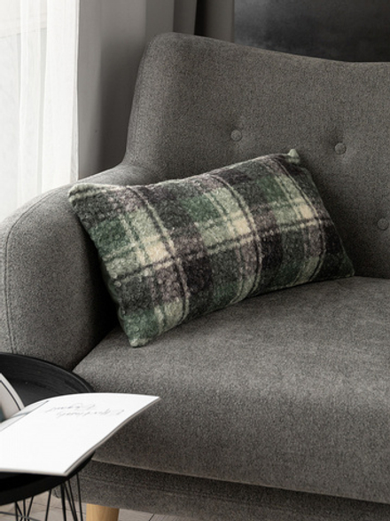 Подушка декоративная DeNASTIA 30х60 букле клетка на молнии 100%ПЭ серый,зелёный