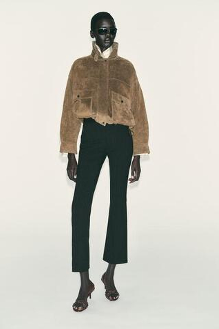 ZARA ЛЕГИНСЫ MINI FLARE В ПОЛОСКУ, ЧЕРНЫЙ