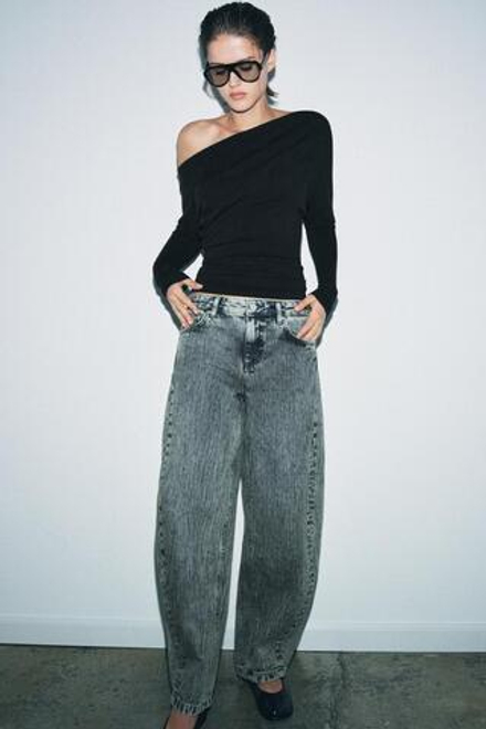 ZARA ДЖИНСЫ ZW COLLECTION RELAXED BALLOON СО СРЕДНЕЙ ПОСАДКОЙ, ЗЕЛЕНОВАТО-СИНИЙ