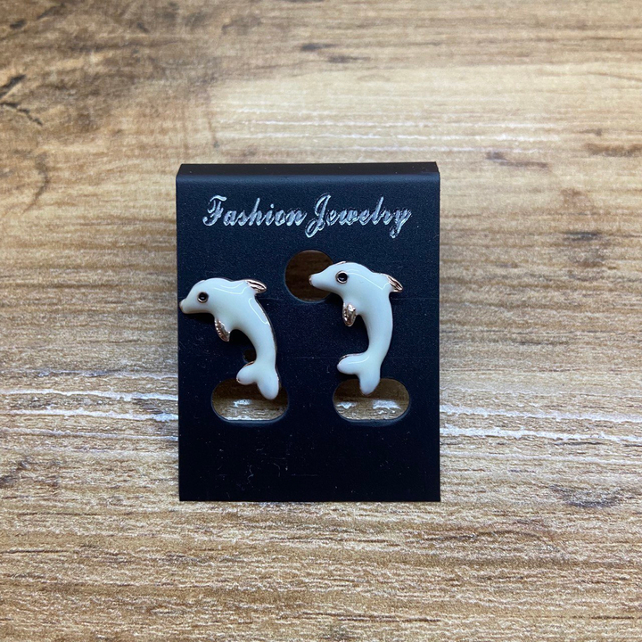 Серьги Small Дельфины эмаль цветная цвет белый металл золотистый