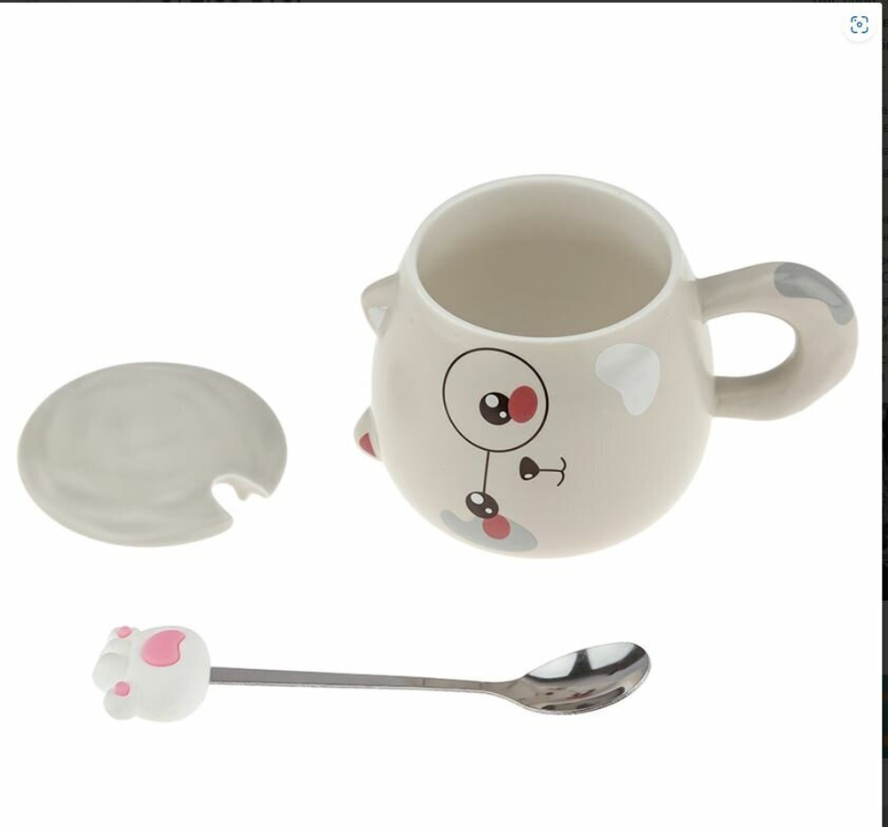 Кружка "Собачка", фарфор, 380 мл, с ложкой и крышкой, в подарочной упаковке