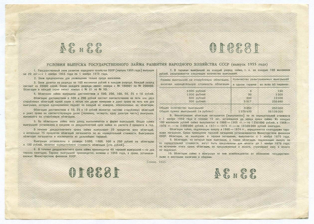 Облигация 200 рублей 1955 год. Серия № 183910. VF-