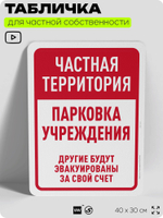 Табличка для частной территории "Частная территория, парковка учреждения", на дом, для участка, организаций, предупреждающая, 40х30 см, Silver Plane x Айдентика Технолоджи