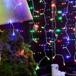 ULD-C3020-384-DTA-RC MULTI IP44 Занавес светодиодный. 3х2м. 384 светодиода. Разноцветный свет. Провод прозрачный. Пульт ДУ в-к. TM Uniel