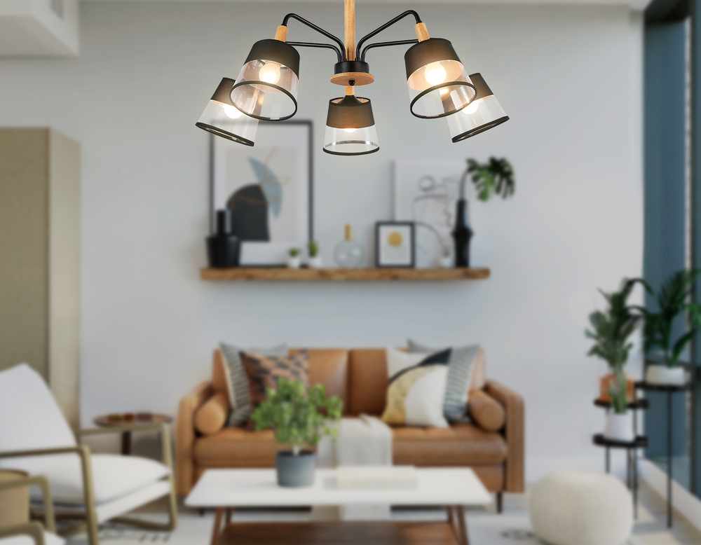 TR4741/5 BK/LW черный/светлое дерево E27/5 max 40W D760*350