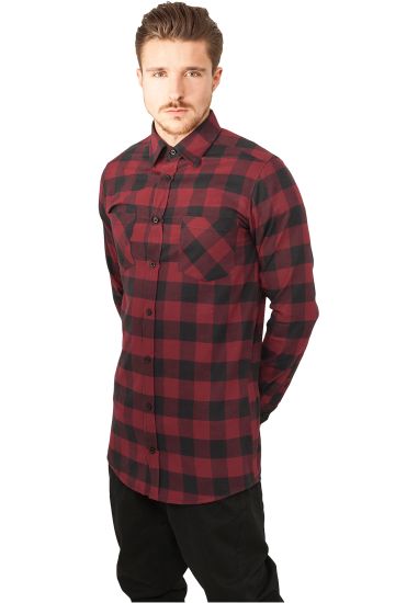 Рубашка URBAN CLASSICS Long Checked Flanell Shirt (Черный (Black/Burgundy)