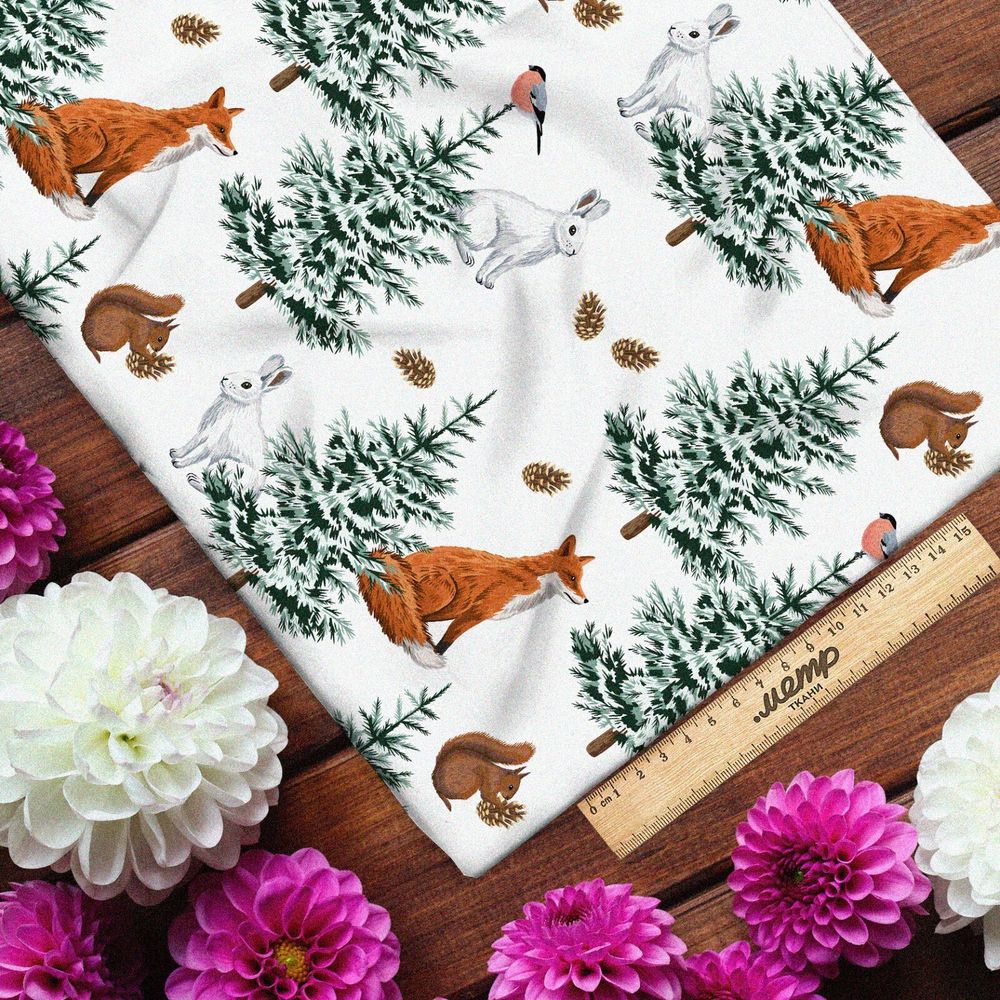 Ткань габардин лисы в елках