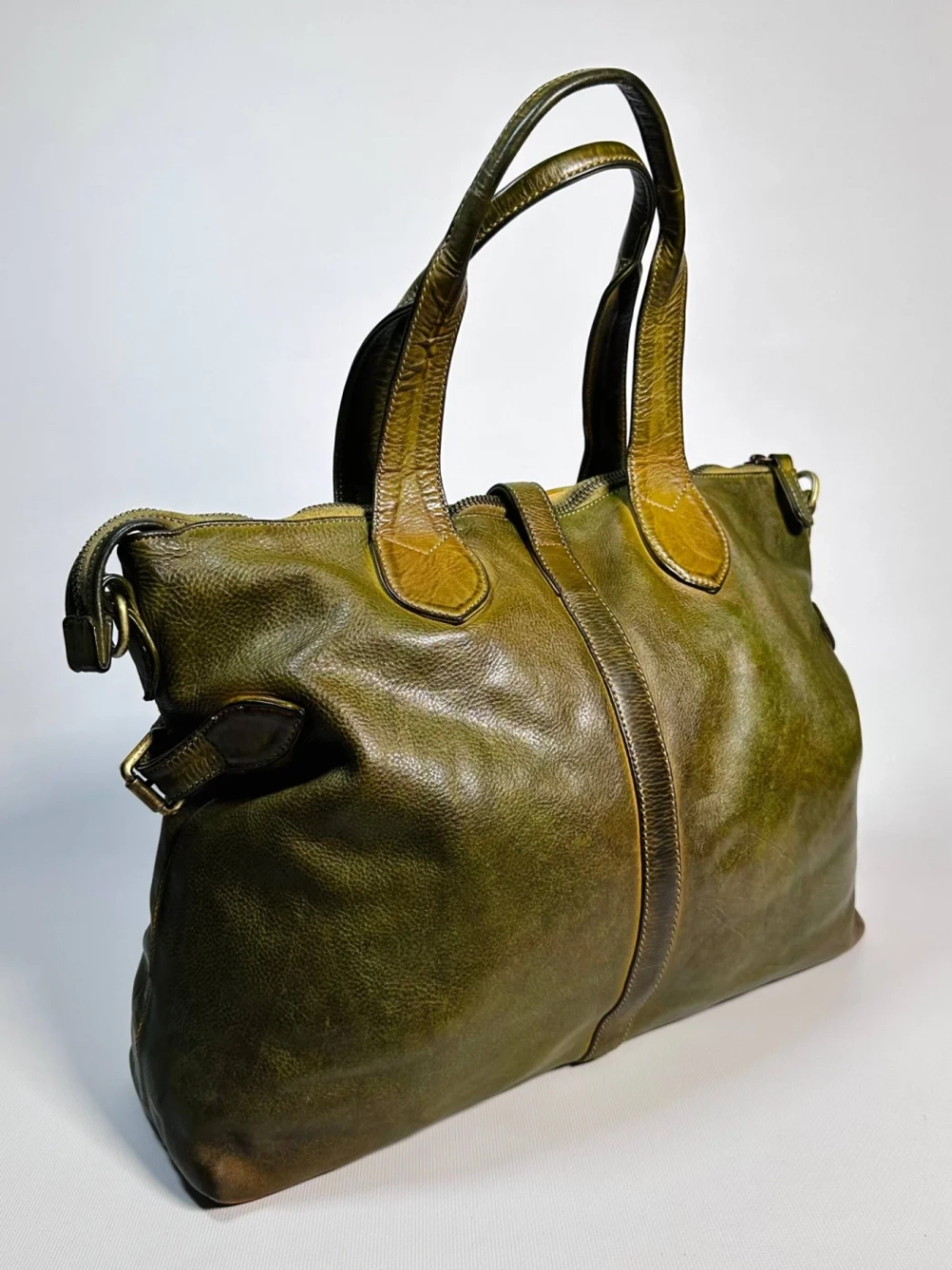 Женская премиальная горчично-оливковая сумка из натуральной кожи "Венеция"