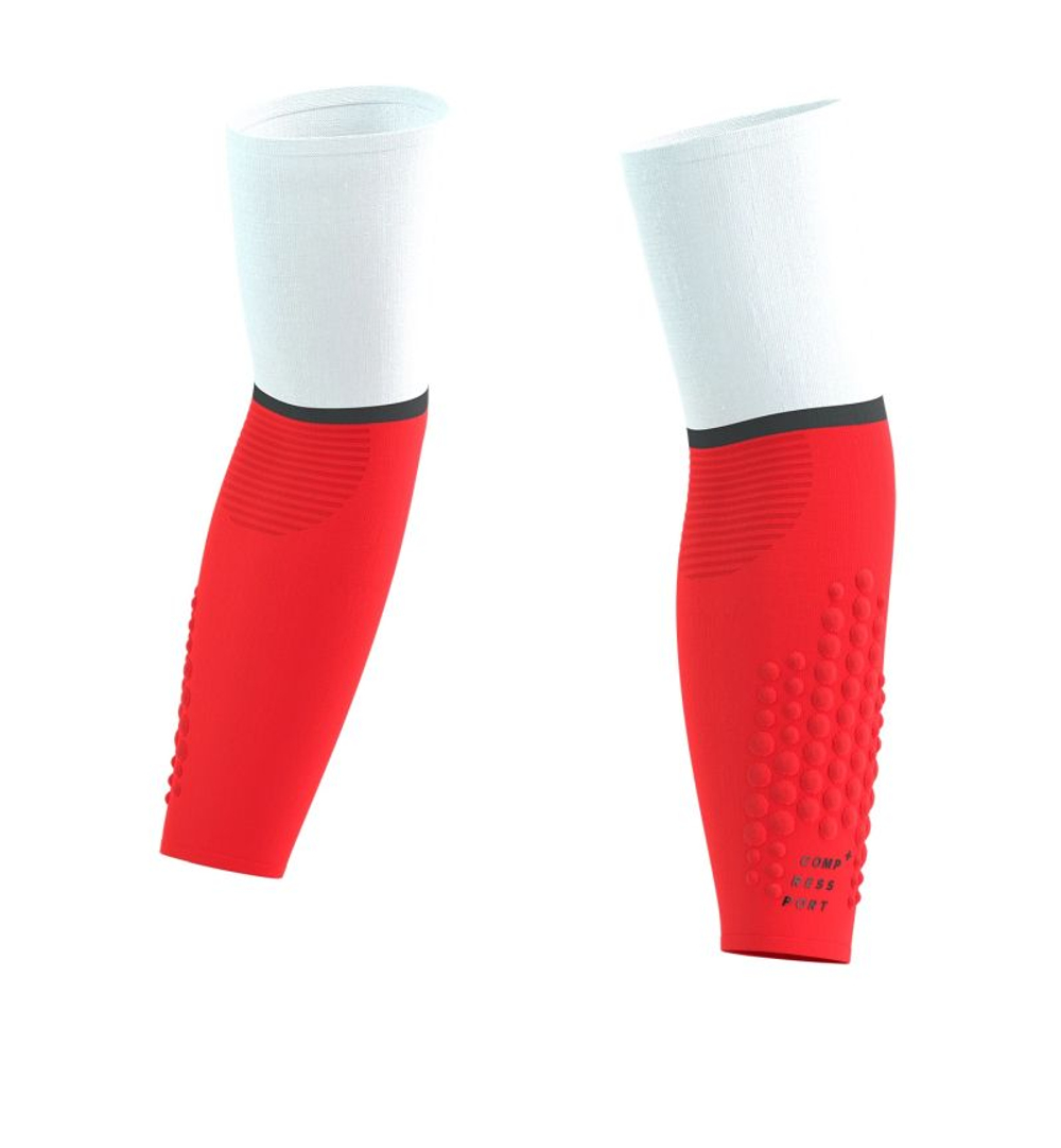 Compression sleeve Compressport Armforce Ultralight - white/fluo red