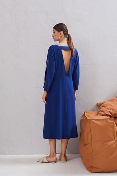 Длинное свободное платье с красивой спинкой (Размер: XXXL) (Цвет: синий)