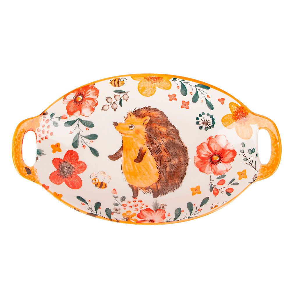 Блюдо с ручками "Kawaii Forest. Hedgehog"27*16*4см. v=450мл. (min9) (фарфор) (транспортная упаковка)