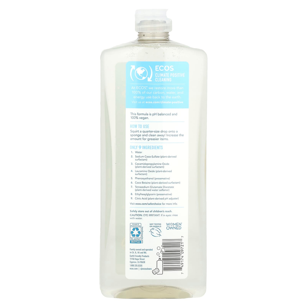 Earth Friendly Products, Ecos®, средство для мытья посуды на растительной основе, Free & Clear, 739 мл (25 жидк. унций)