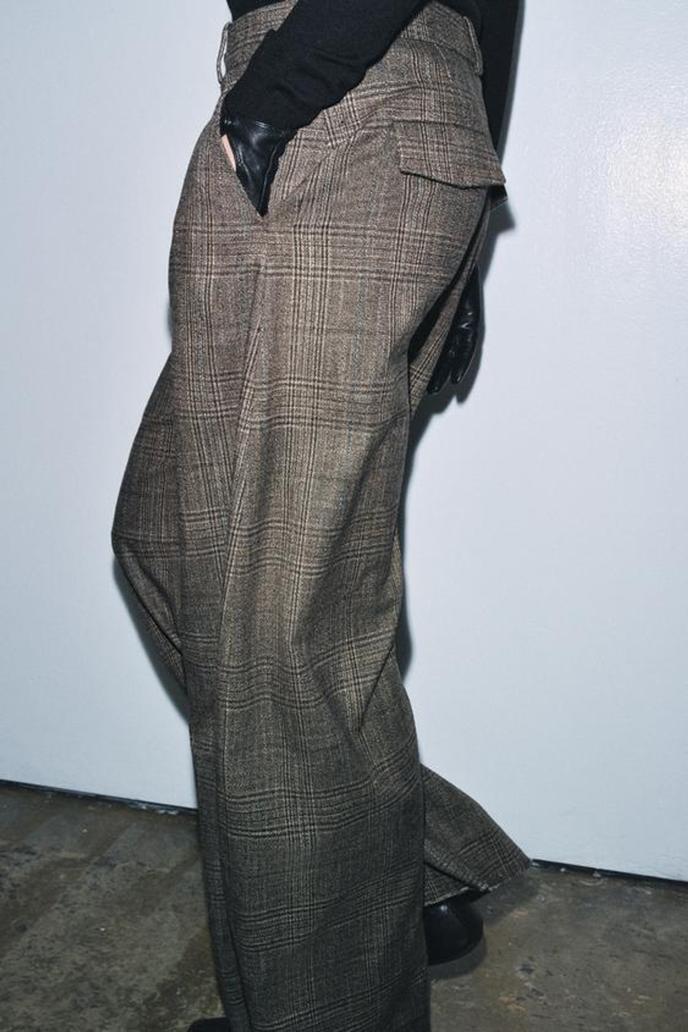 ZARA БРЮКИ BALLOON В КЛЕТКУ С ШЕРСТЬЮ ZW COLLECTION, КОРИЧНЕВЫЙ МЕЛАНЖ