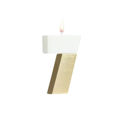 Свеча в торт "Манхеттен", цифра "7", белая с золотом
