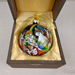 Шар новогодний с круговой росписью Палех "Алиса в стране чудес-3" в футляре
