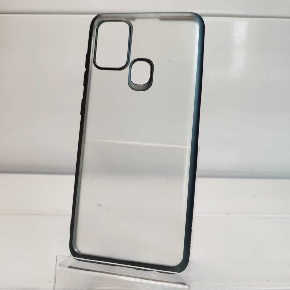 Чехол силиконовый SAMSUNG Galaxy A21S прозрачный черная окантовка