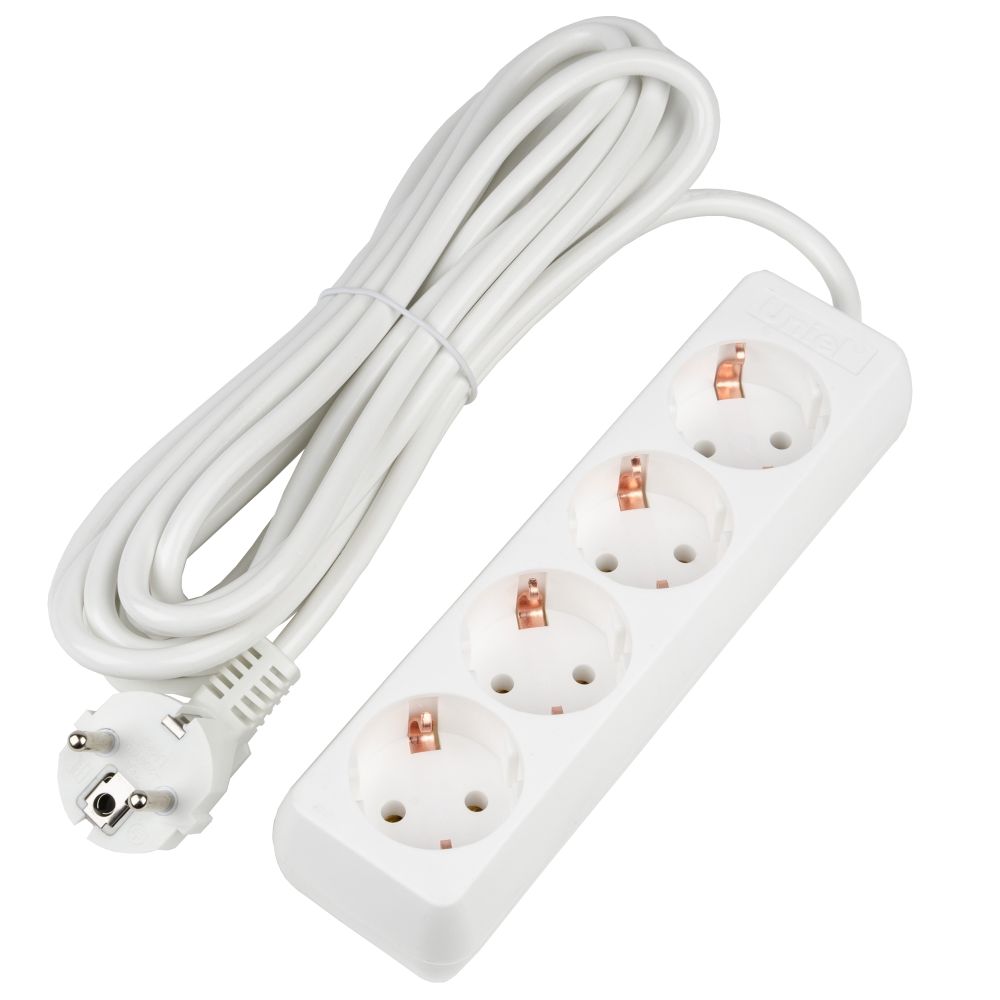 S-GCU4-5 WHITE Удлинитель серии Ultra. шнур 5м.. 4 гнезда. 16A. с-з. Белый. TM Uniel
