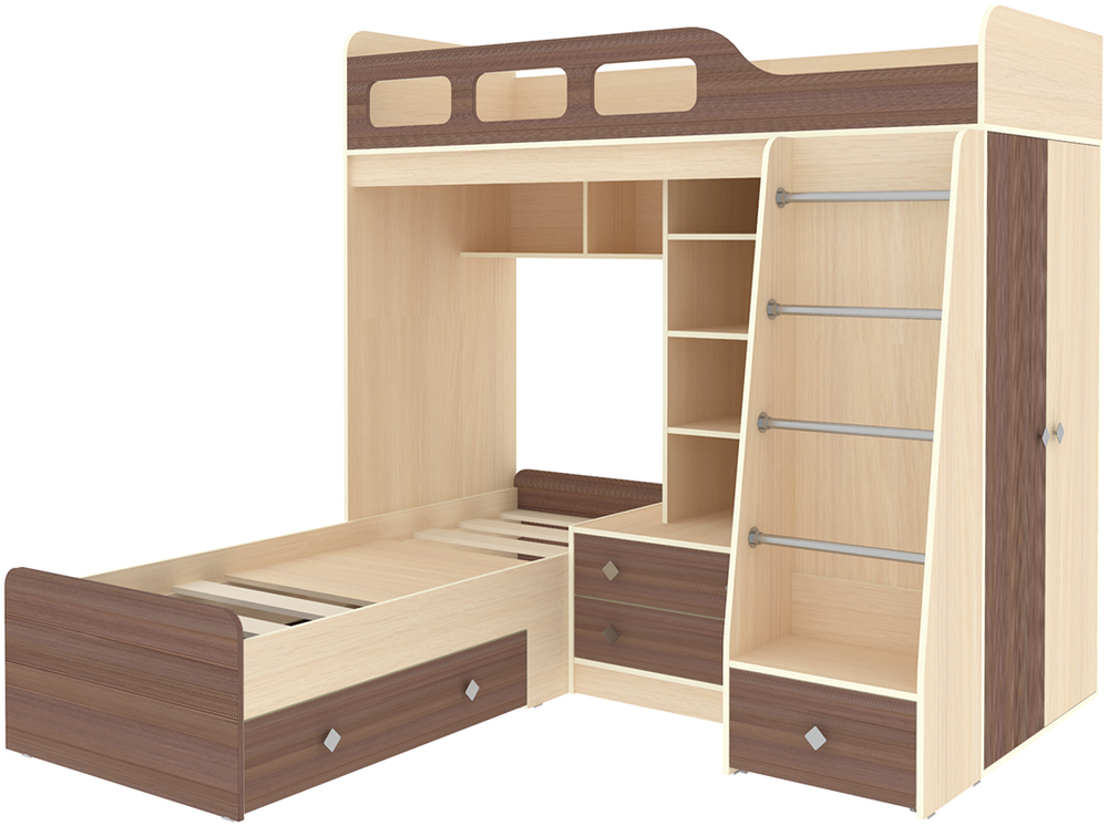 Двухъярусная кровать КарИВи Астра 4  Дуб Молочный Бодего Темный
