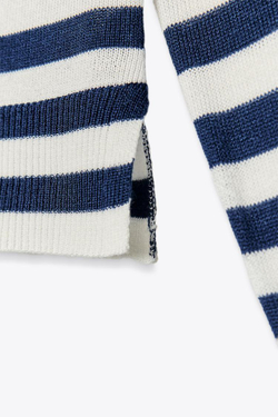 ZARA СВИТЕР ИЗ ТОНКОГО ТРИКОТАЖА В ПОЛОСКУ, ЭКРЮ/СИНИЙ