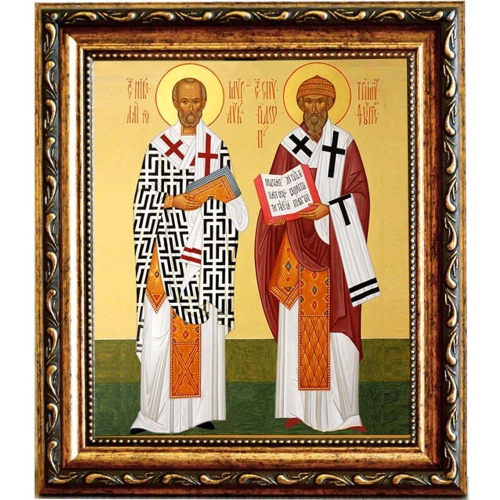 Икона Святителей Николая Чудотворца и Спиридона Тримифунтского на холсте