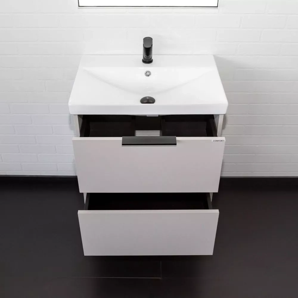 Подвесная тумба-умывальник Comforty Селенга-60 серый шелк с раковиной CF19696BX-60