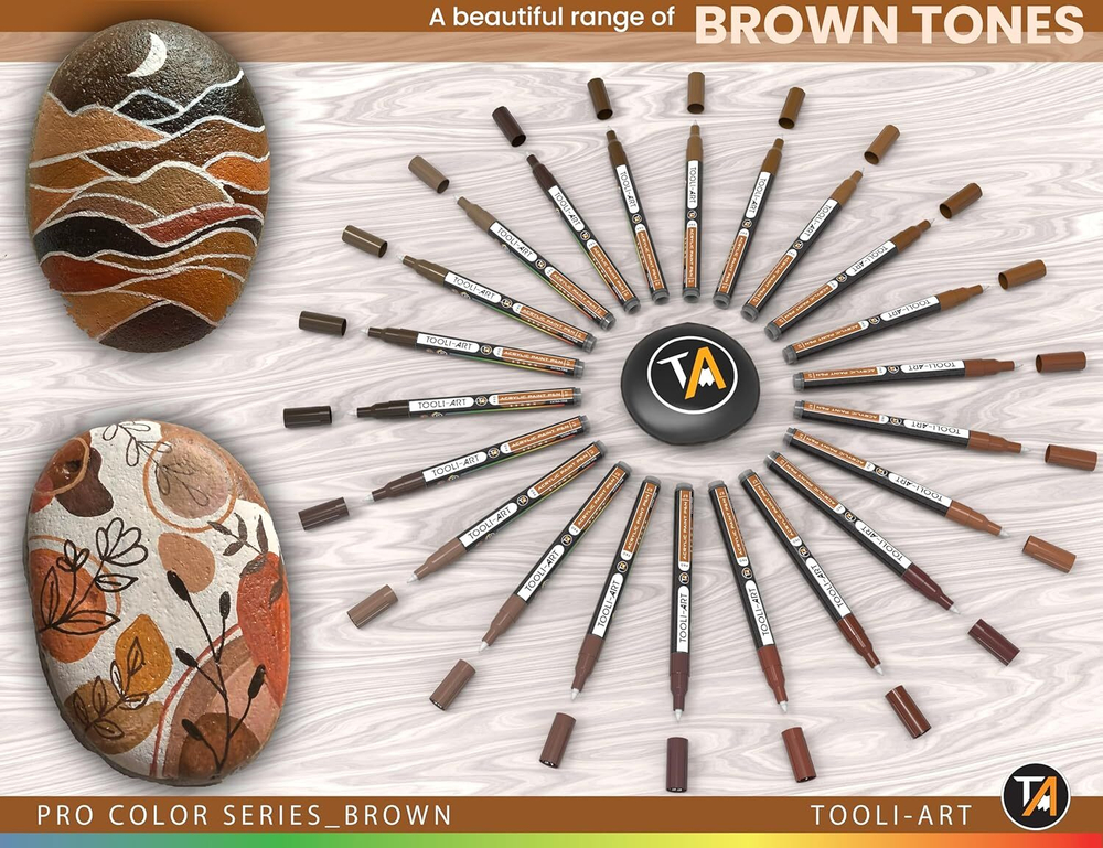 TOOLI-ART акриловые маркеры фломастеры, 0.7 мм , 22 шт. Brown