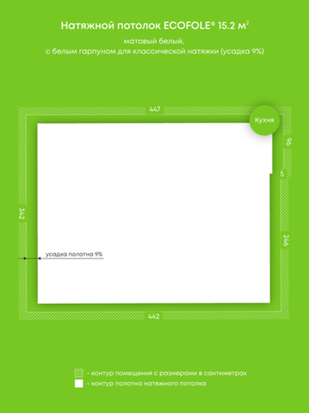 Матовый натяжной потолок 15.2 м2