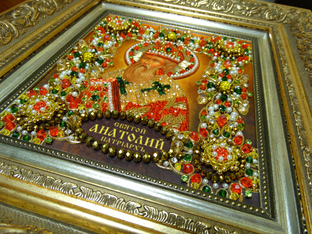 Ткань с нанесенной авторской схемой Святой патриарх Анатолий (+инструкция)