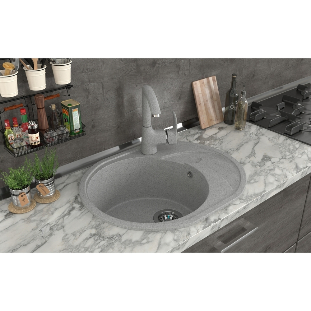 Мойка ML-GMS08 СТАНДАРТ овальная с крылом, светло-серый (310), 570*460*170мм