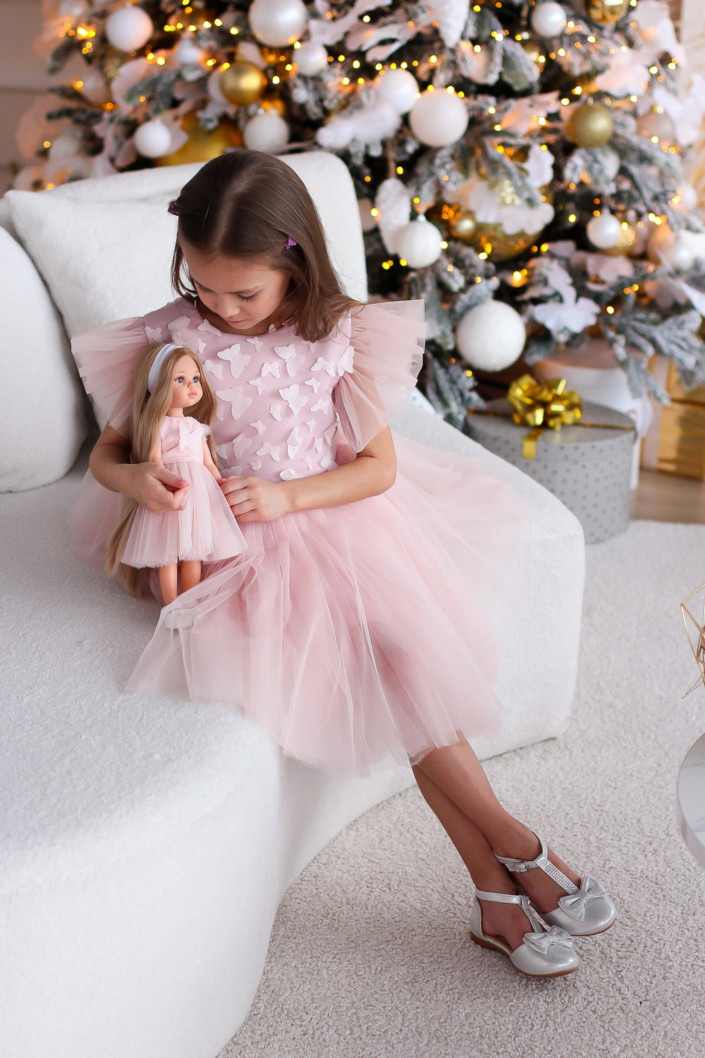 Нарядное пышное платье "Бабочки", цвет пудровый/розовый