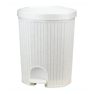 Контейнер для мусора ВЯЗАНИЕ 18л с педалью белый ротанг