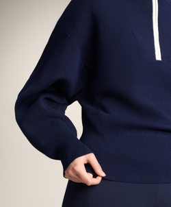 Oysho Свитер с высоким воротником и молнией до уровня груди, синий