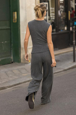 ZARA БРЮКИ ИЗ МЯГКОЙ ТКАНИ С ДЕКОРАТИВНЫМИ ШВАМИ, СЕРЫЙ МЕЛАНЖ