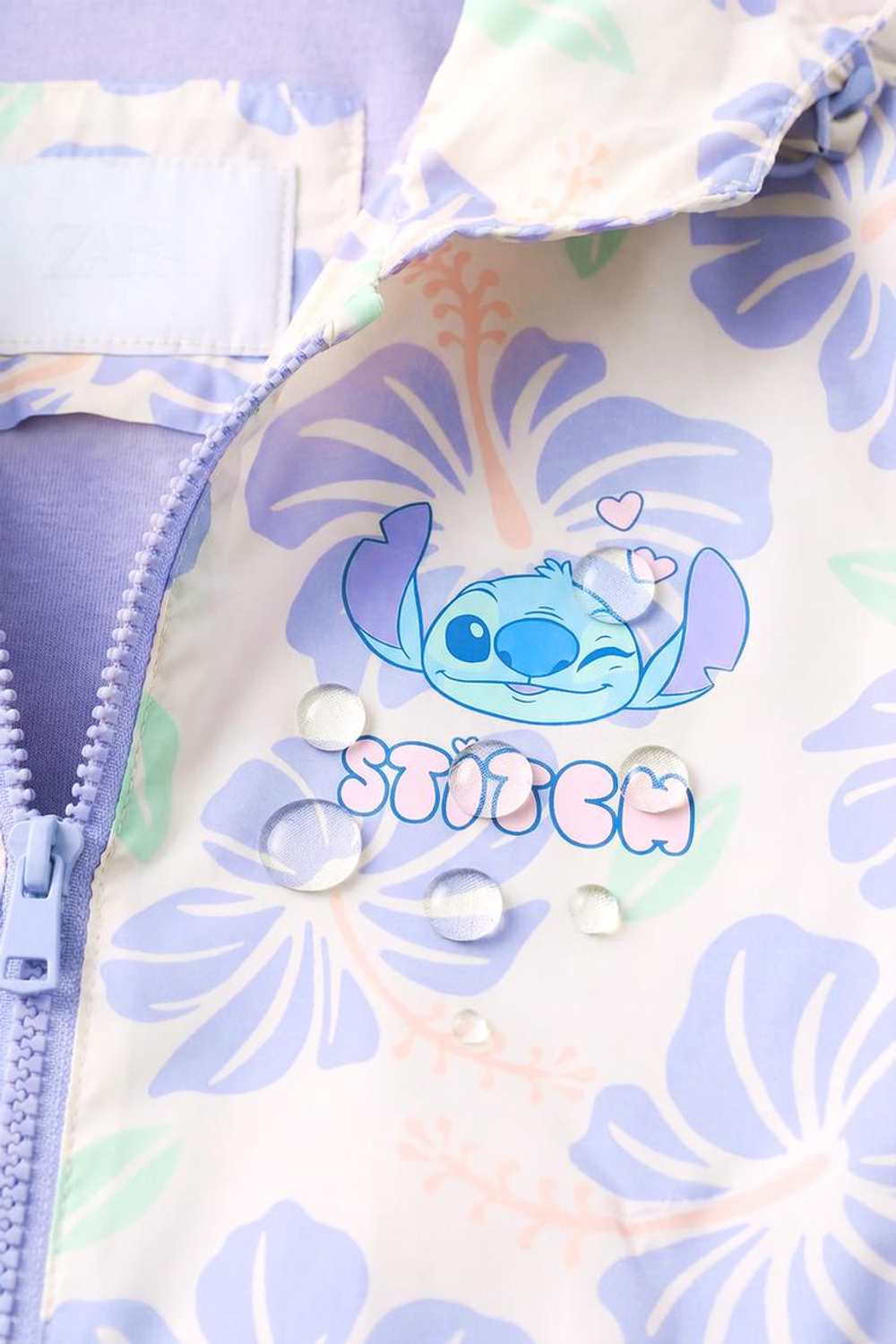 ZARA ДОЖДЕВИК С КАПЮШОНОМ WATER REPELLENT LILO & STITCH © DISNEY, СВЕТЛО-СИРЕНЕВЫЙ